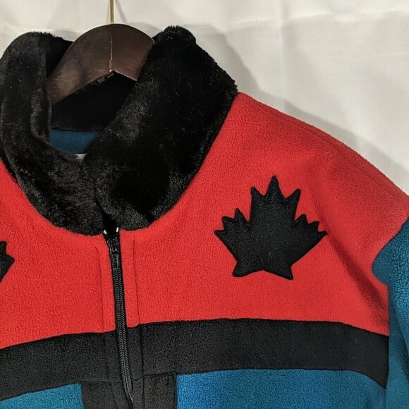 Suttles & Seawinds Canada Multicolor Colorful Map Fur Coat Jacket Women S Small - Picture 3 of 16